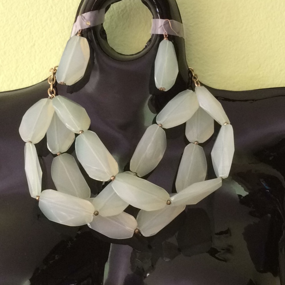 Mint Green 3 rows Lg Stones Costume Necklace & Earrings